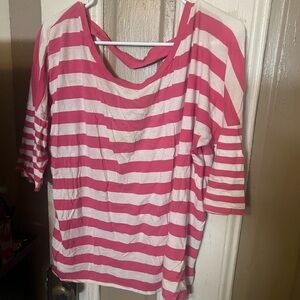 Rue21 Pink and White Striped 3/4 Sleeve Tee